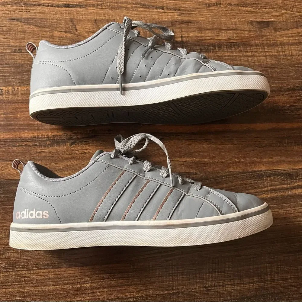 Adidas Neo VS Pace Low Top Gray Leather & Pink Stripe Sneakers Shoes Size 9